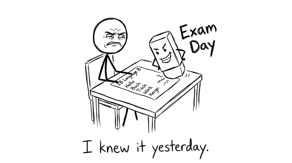 A stressed student and an eraser deleting vocab