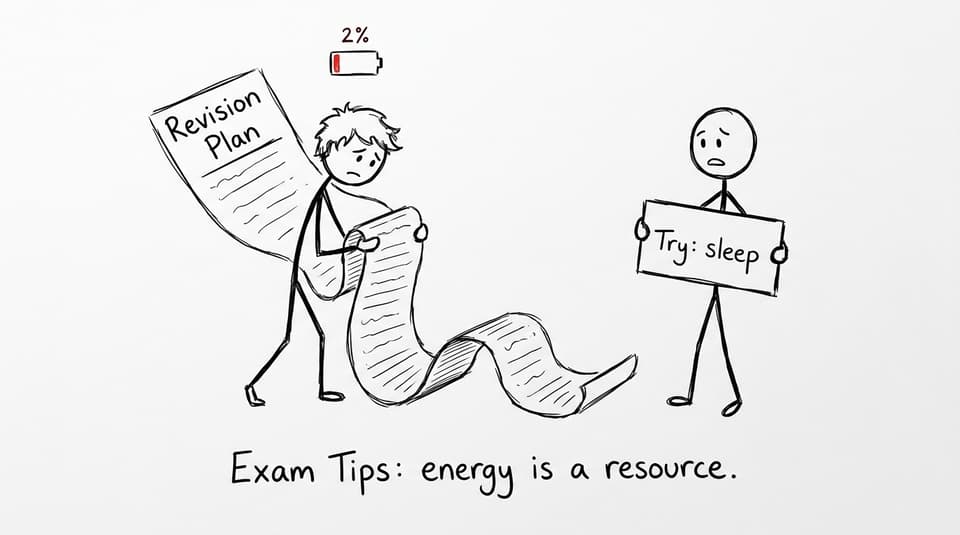 Exam fatigue battery joke comic