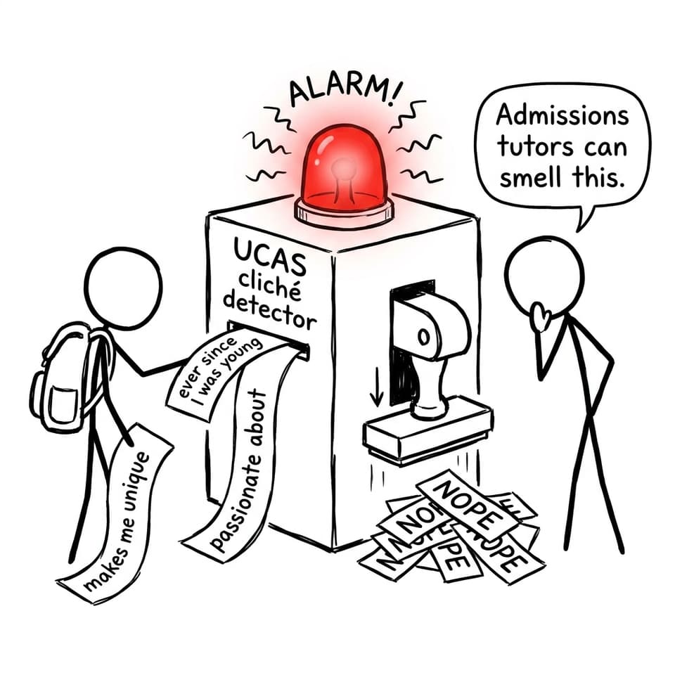 A UCAS cliché detector rejects overused phrases