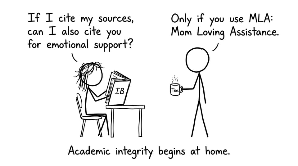 A parent and student joke about citing emotional support.