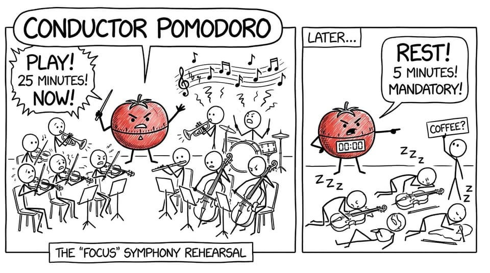 Pomodoro timer as a strict orchestra conductor