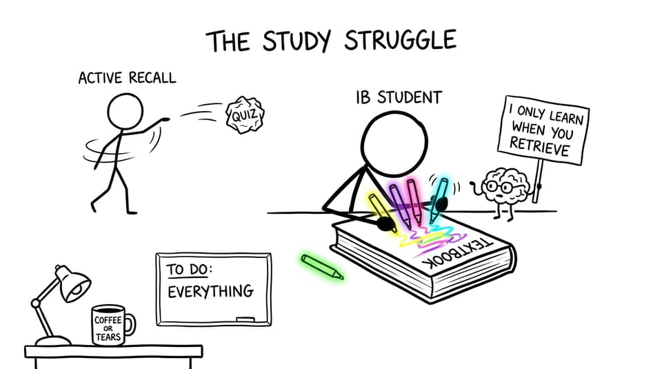 Brain holding a “retrieve” sign while quizzes fly