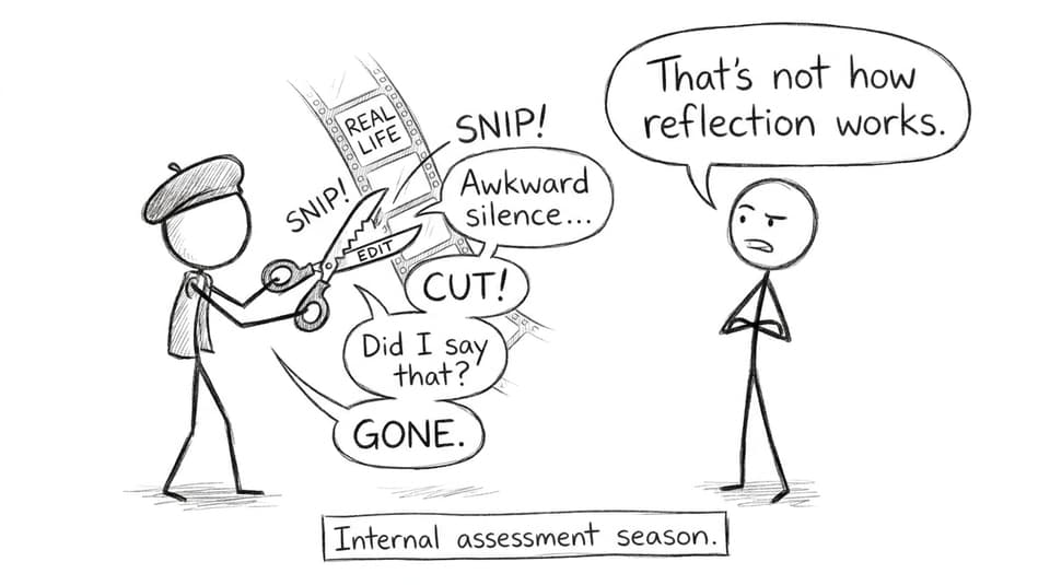 A student tries to “edit” awkward moments out of real life with scissors