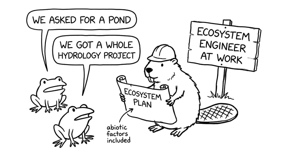 Beaver ecosystem engineer with blueprints
