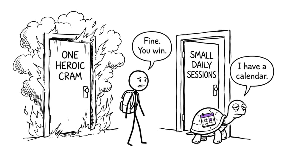 A turtle with a calendar defeats the heroic cramming strategy