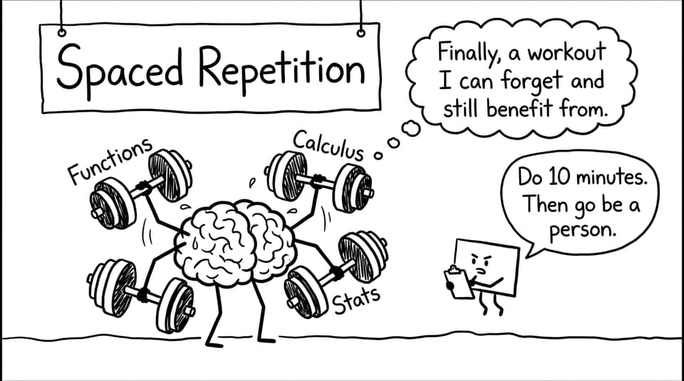 A brain trains IB Math topics with spaced repetition