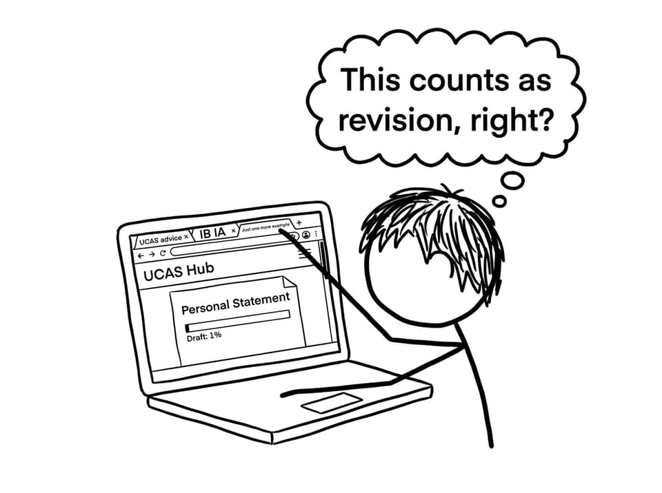 Comic about procrastination tabs and UCAS Hub