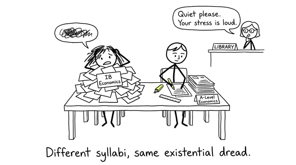 Two students compare IB and A-Level stress