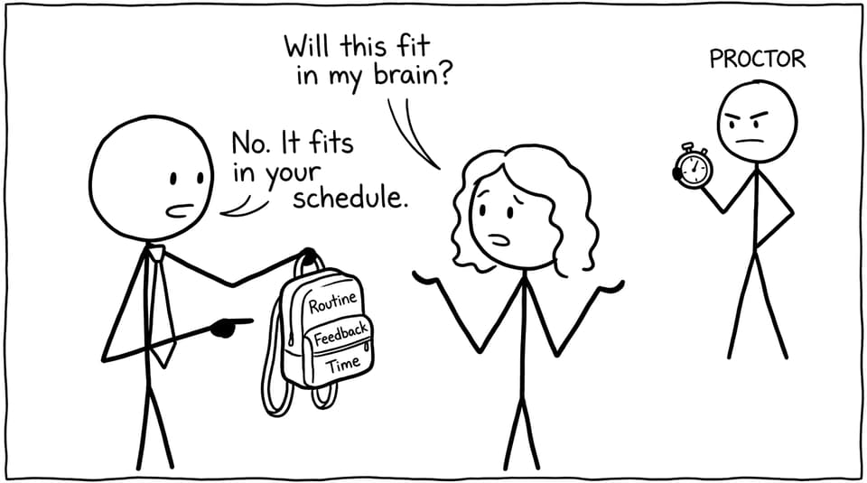 Teacher hands over a confidence backpack
