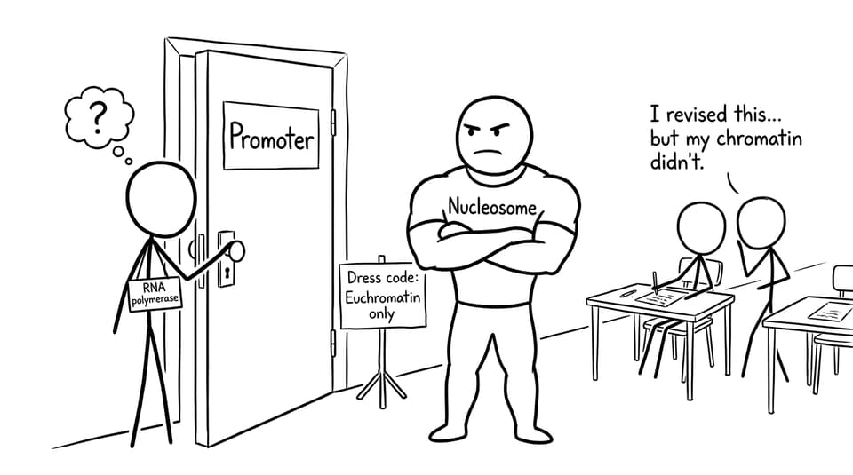 RNA polymerase blocked by a nucleosome bouncer