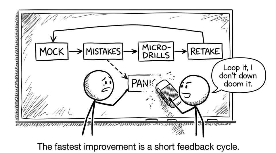 Mock mistakes micro-drills retake flowchart comic