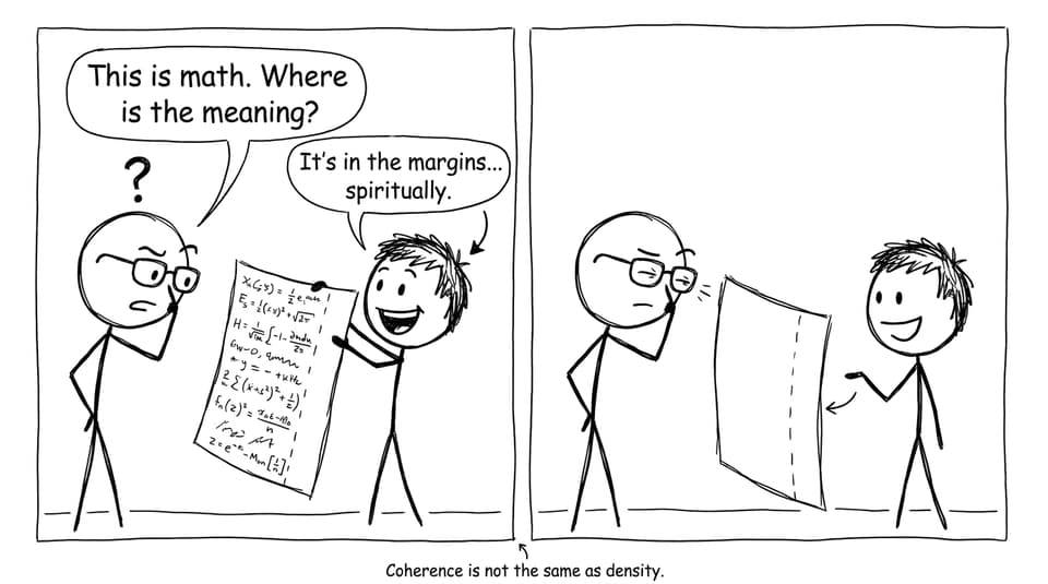 Stick-figure comic about meaning vs equations