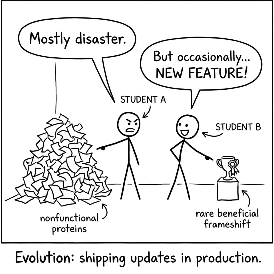 A comic about "mostly disaster" but sometimes evolution
