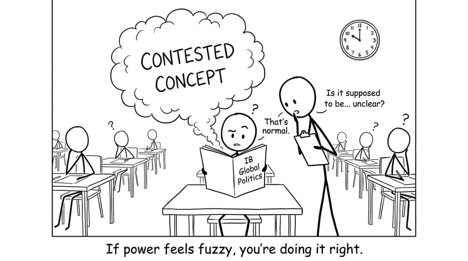Comic about contested concepts in exam hall