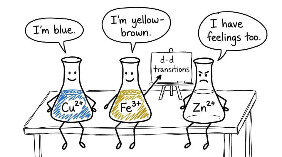Colorful beakers with an offended Zn2+