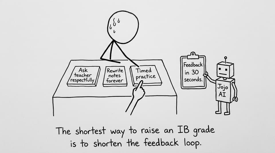 Three buttons: ask teacher, rewrite notes forever, timed practice