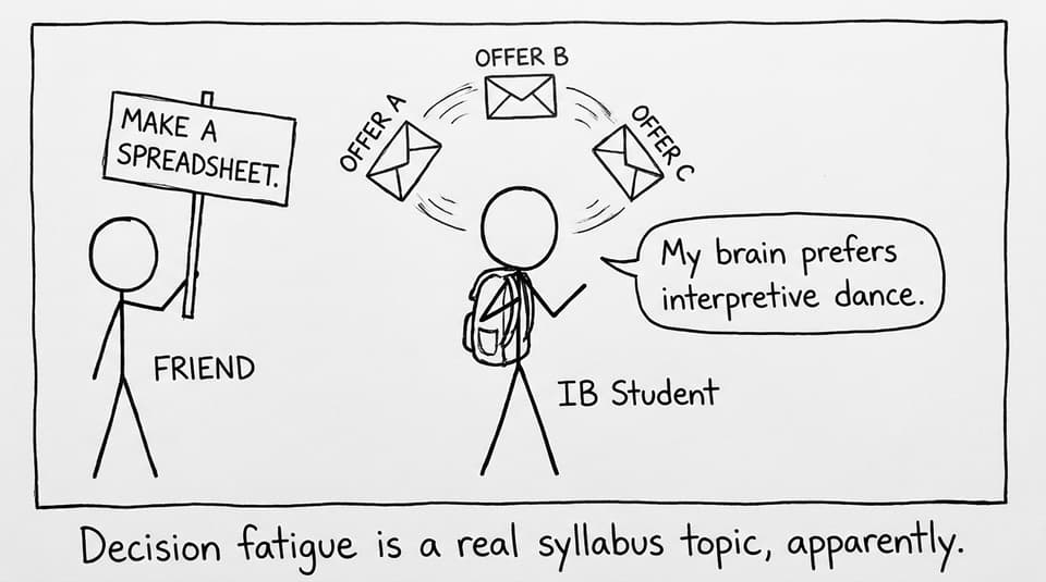 A stressed student juggling offers