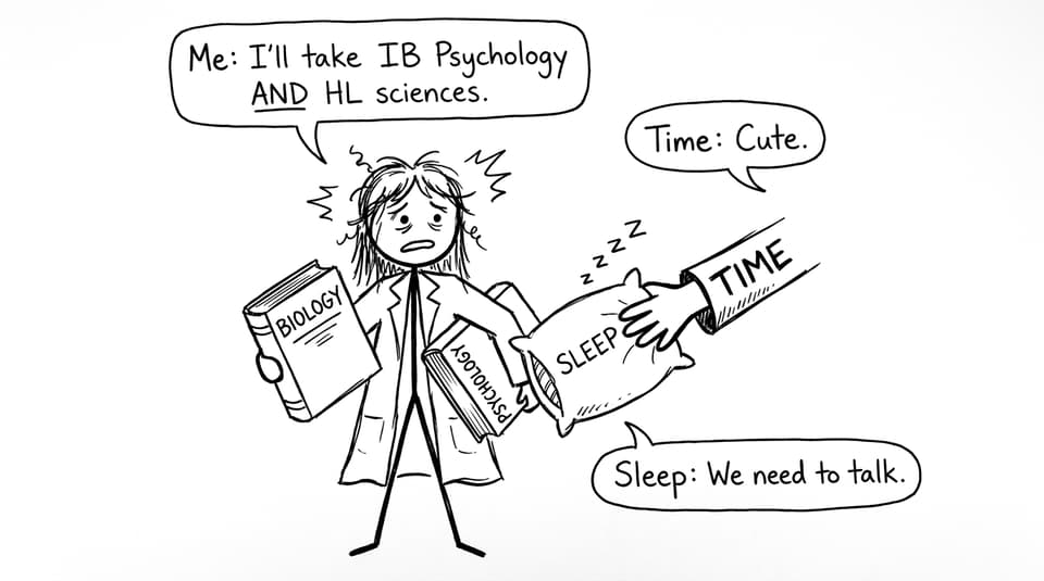 Comic about balancing IB Psychology with HL sciences