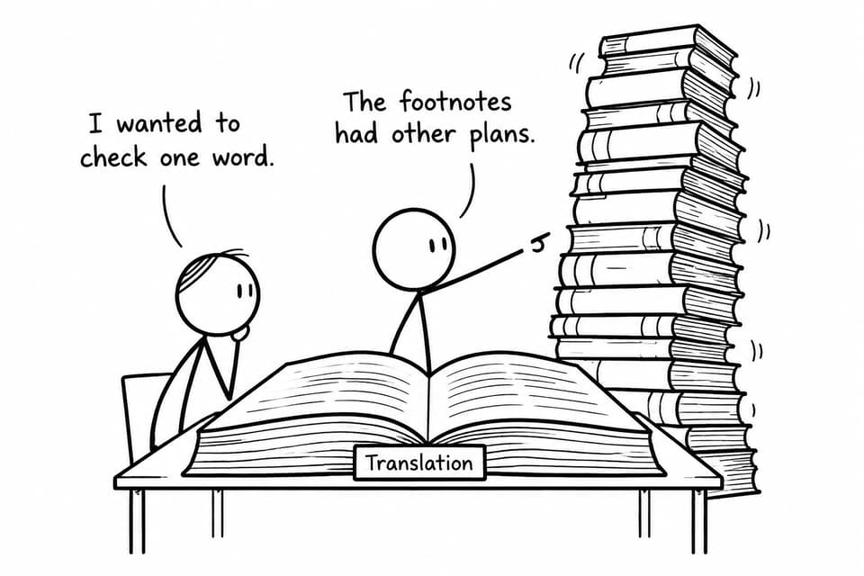 Two students discover that checking one translation choice leads to a towering pile of scholarly footnotes