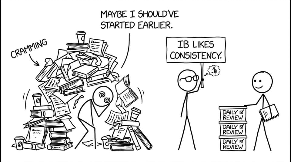 Two students compare cramming vs consistency in XKCD comic style