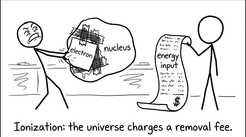 Ionization: the universe charges a removal fee.