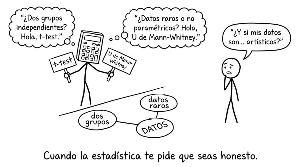 Un robot decidiendo entre t-test y Mann-Whitney