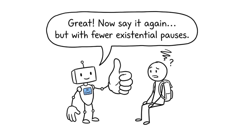 Robot oral practice with gentle sarcasm