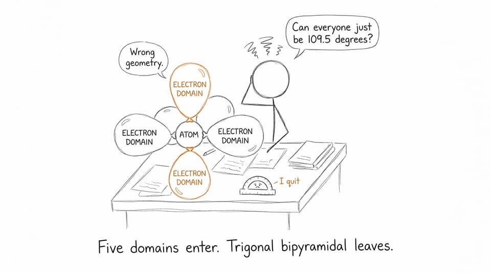 Five electron domains refusing to become tetrahedral