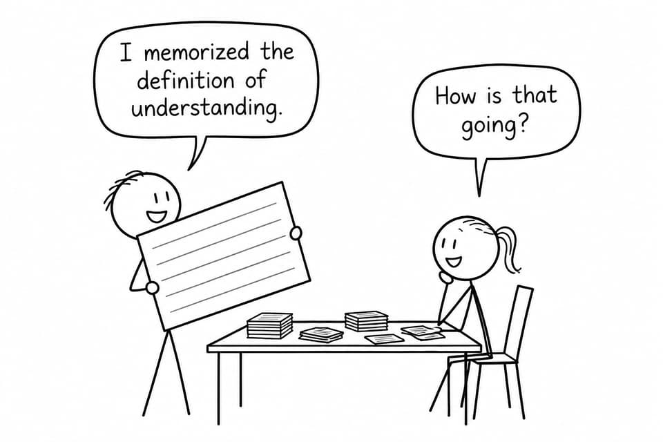 Two students compare memorizing a definition with genuinely understanding it