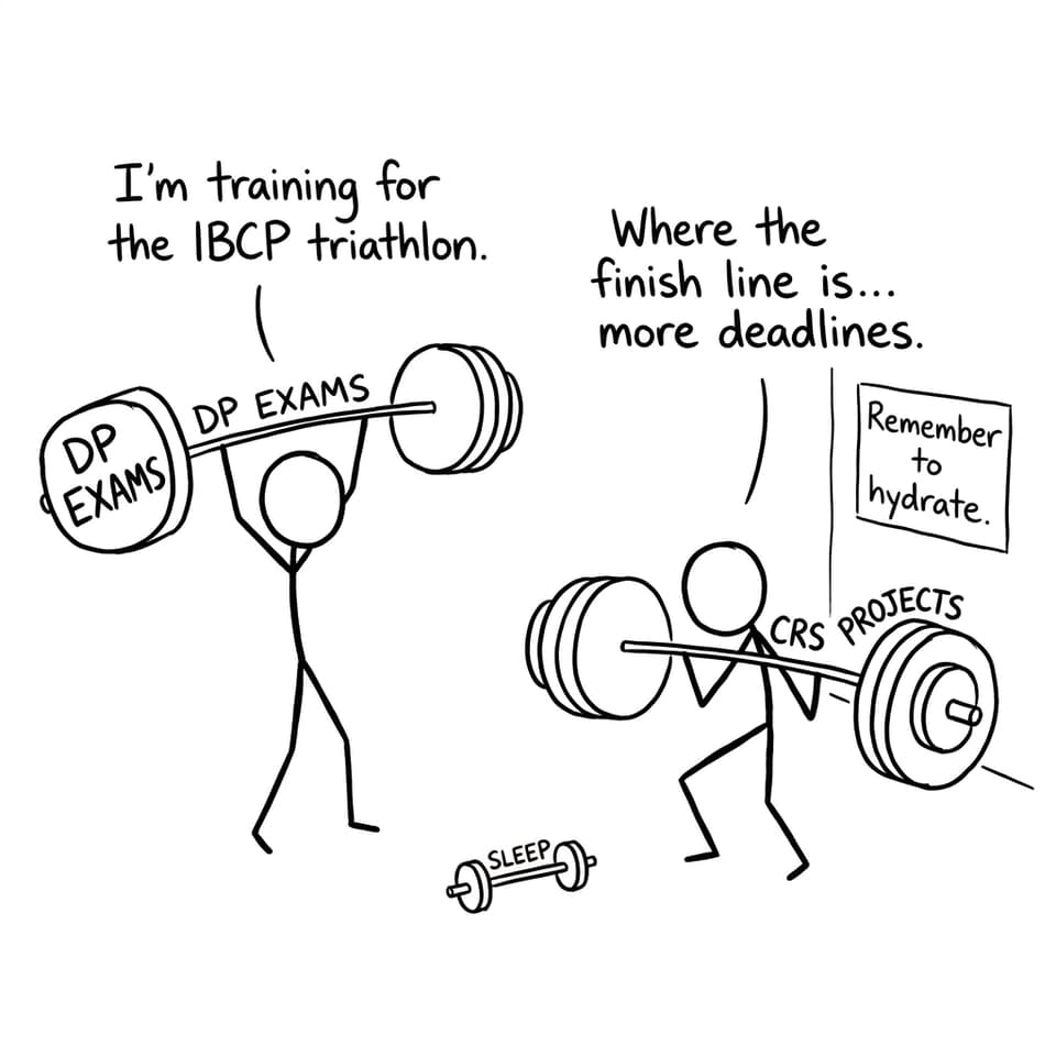 Funny comic about balancing DP exams and CRS in IBCP