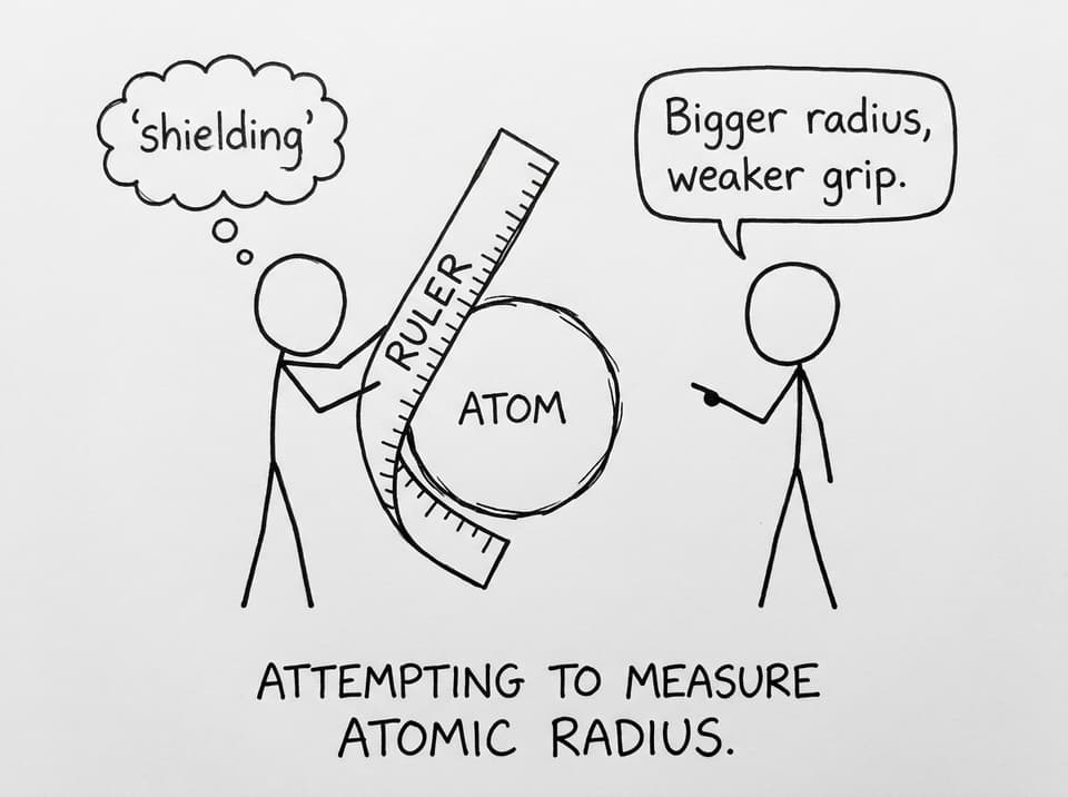 Comically oversized ruler measuring atomic radius