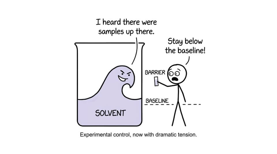A mischievous solvent tries to rise above the sample baseline