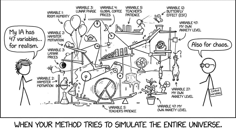 A student builds a chaotic experiment with too many variables