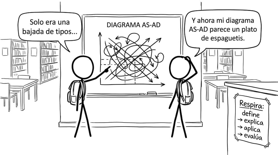 Dos estudiantes y un diagrama AS-AD tipo espagueti