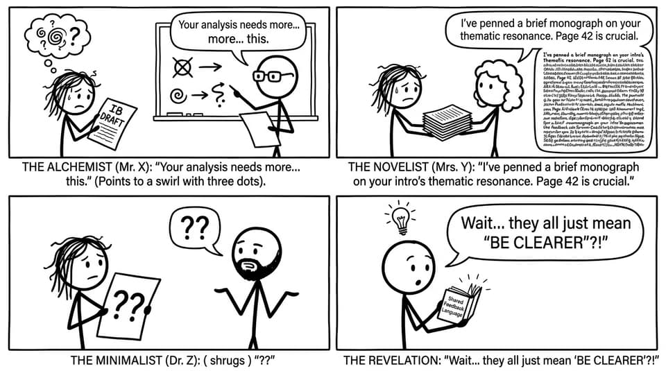 A student discovers a shared feedback phrasebook