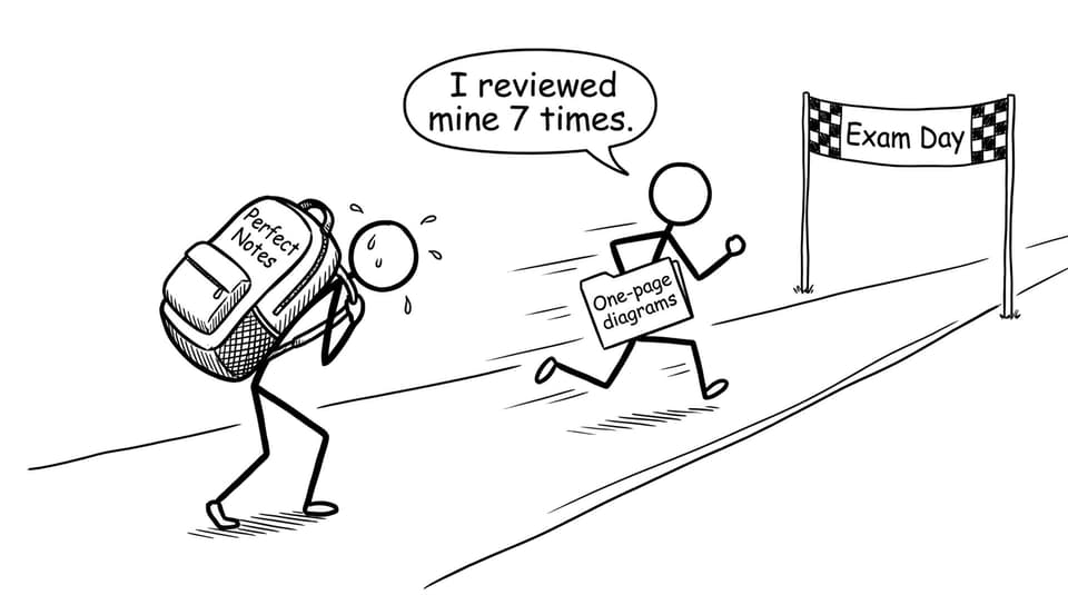 Perfect notes vs one-page diagrams race