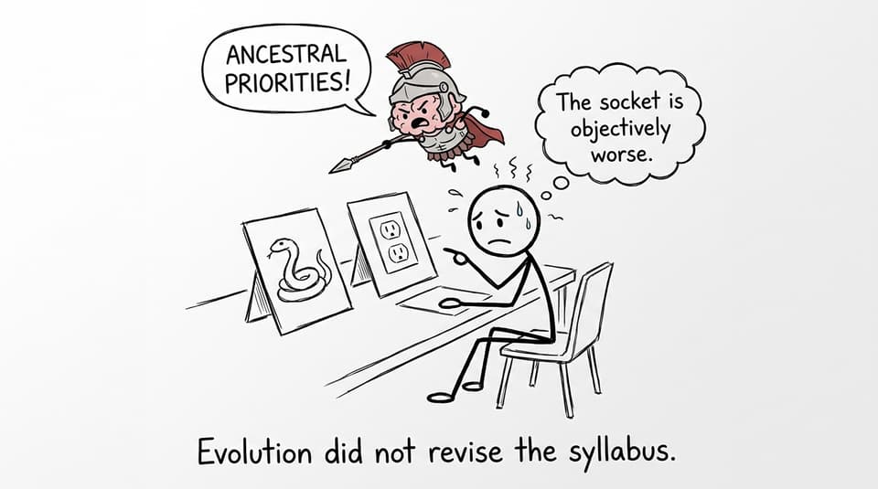 A student's brain announces ancestral priorities while ignoring a modern electrical hazard