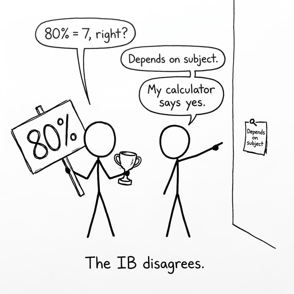 Stick figures arguing about 80% meaning a 7