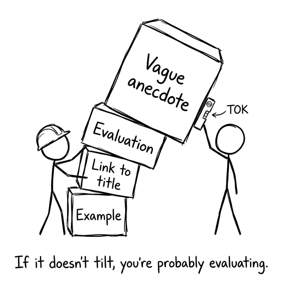A tower of TOK examples leaning from a vague anecdote block