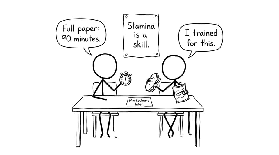 Two students training for a timed paper like it’s a sport