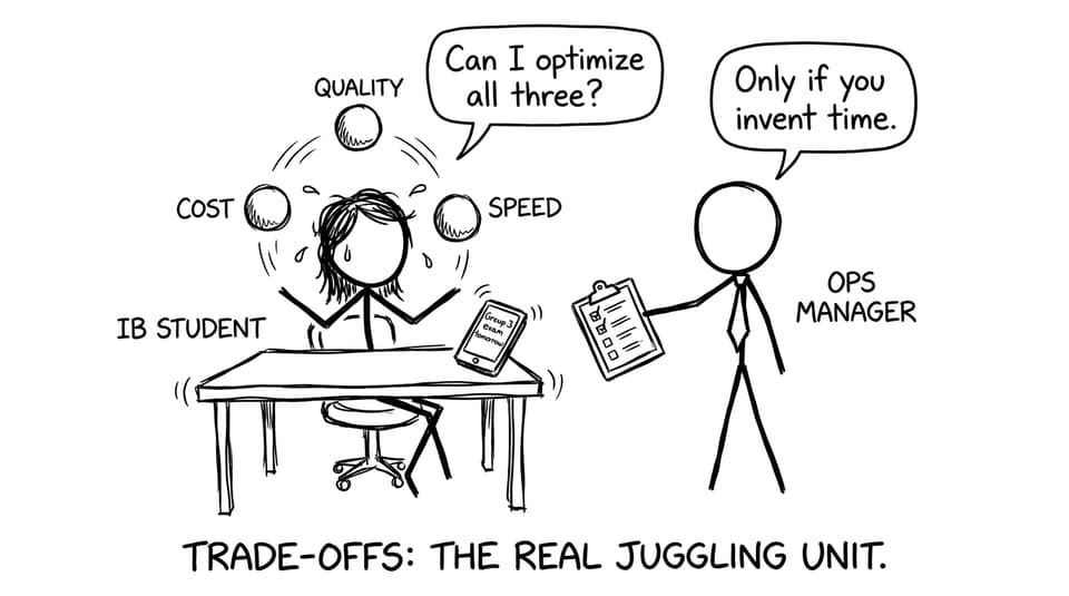 Student juggling cost quality speed