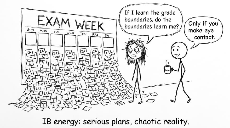 IB student staring at exam calendar comic