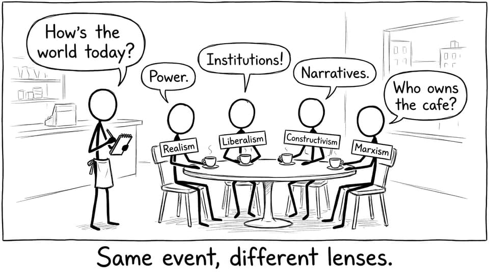 Four theories at a cafe