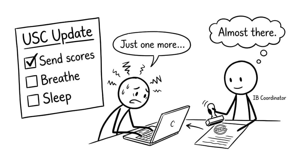 A stick-figure student facing the "USC Update" email checklist