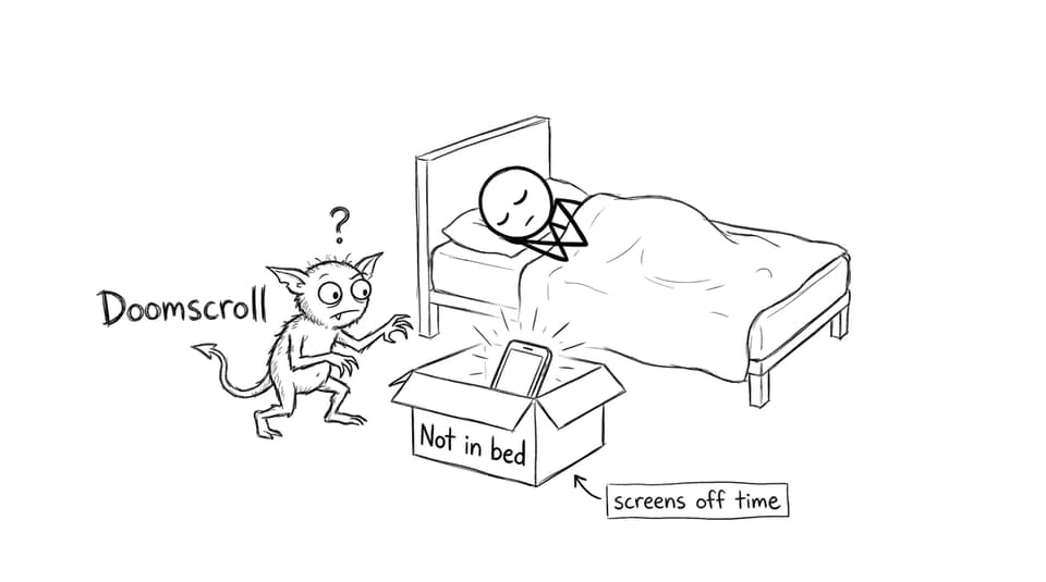 Doomscroll gremlin confused because the phone is locked away from the bed