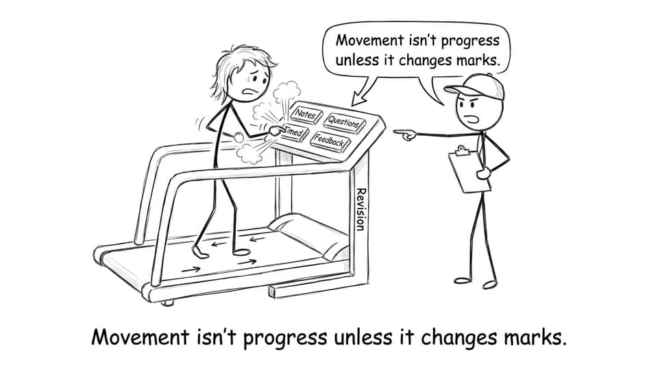 Treadmill labeled Revision where pressing Notes goes nowhere