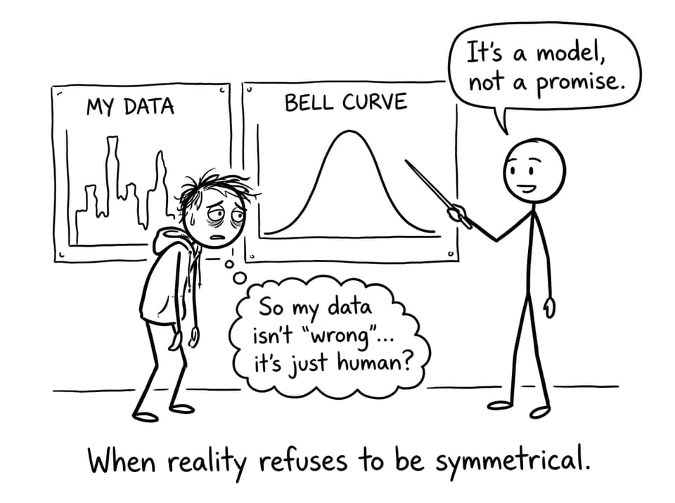 Student compares perfect bell curve to messy data