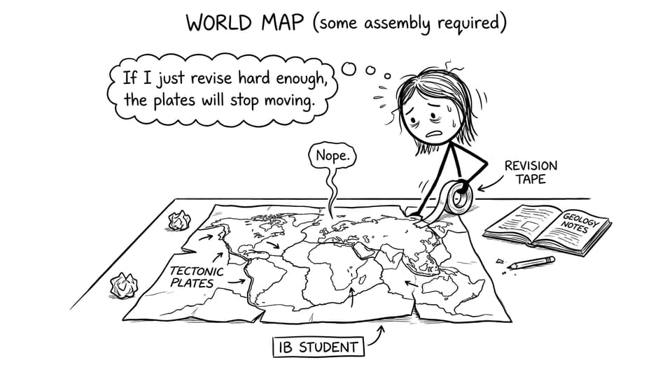 An IB student trying to tape tectonic plates together