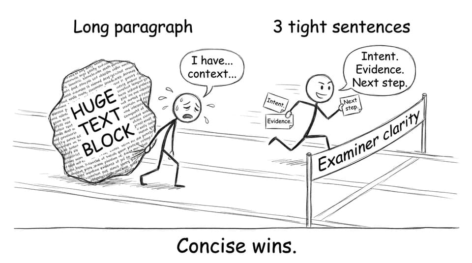 Comic about long paragraphs vs three tight sentences