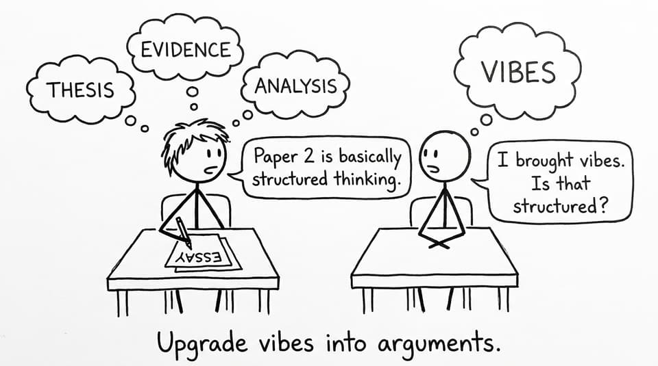 Essay thoughts vs vibes joke